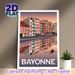 Bayonne Riverside Cityscape Painting Poster, Vintage Pastel-hued Town With Water Reflection Poster, Tranquil Urban Scenery Ideal For Living Room_maomaolike.com