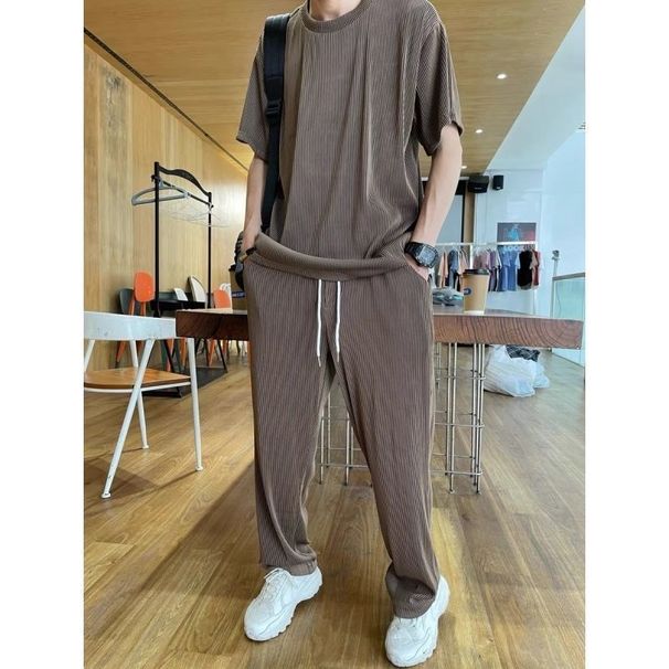 Men's Clothing short sleeved trousers suit men's loose large size cool high end two piece suit for middle aged and young people sports a set of_maomaolike.com