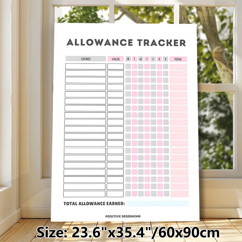 Allowance Tracker Painting Poster, Soft Pink-gray Minimalist Grid Poster, Practical Tool For Tracking Chores And Earned Allowance, Ideal For Home_maomaolike.com