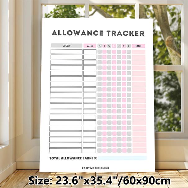 Allowance Tracker Painting Poster, Soft Pink-gray Minimalist Grid Poster, Practical Tool For Tracking Chores And Earned Allowance, Ideal For Home_maomaolike.com
