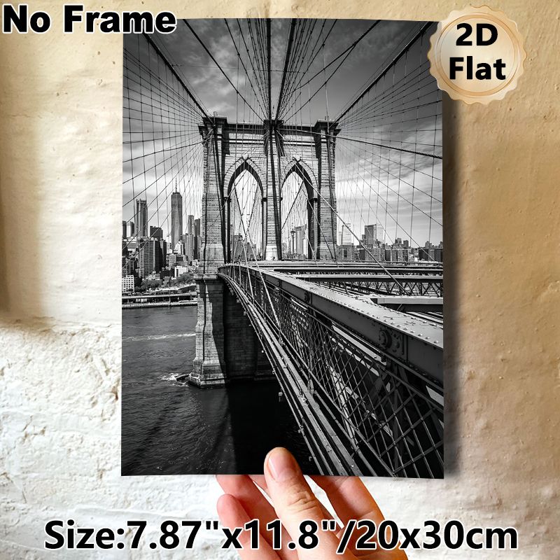 Brooklyn Bridge Themed Painting Poster, Monochrome Urban Bridge & Skyline Scene Poster, Timeless Cityscape Design Ideal For Living Room, Office Wall_maomaolike.com