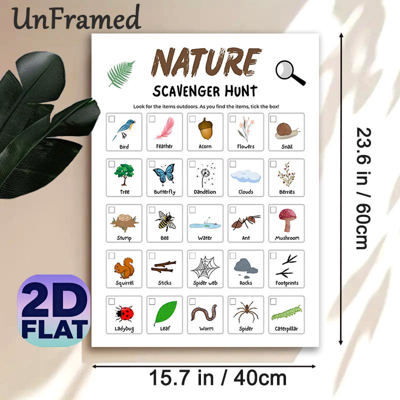 Nature Scavenger Hunt Painting Poster, Vibrant Cartoon Nature Elements Poster, Practical Checklist To Track Found Items For Outdoor Adventures And_maomaolike.com