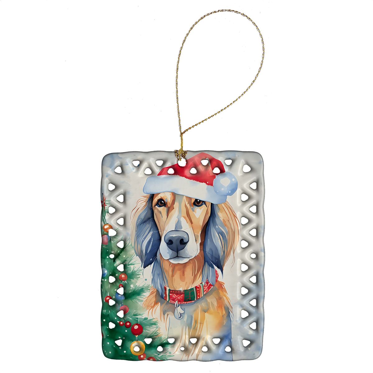 Saluki Christmas Porcelain Ornament Christmas Tree Hanging Decorations For Home Christmas Holiday, Rectangle, Gift, Multicolor_maomaolike.com