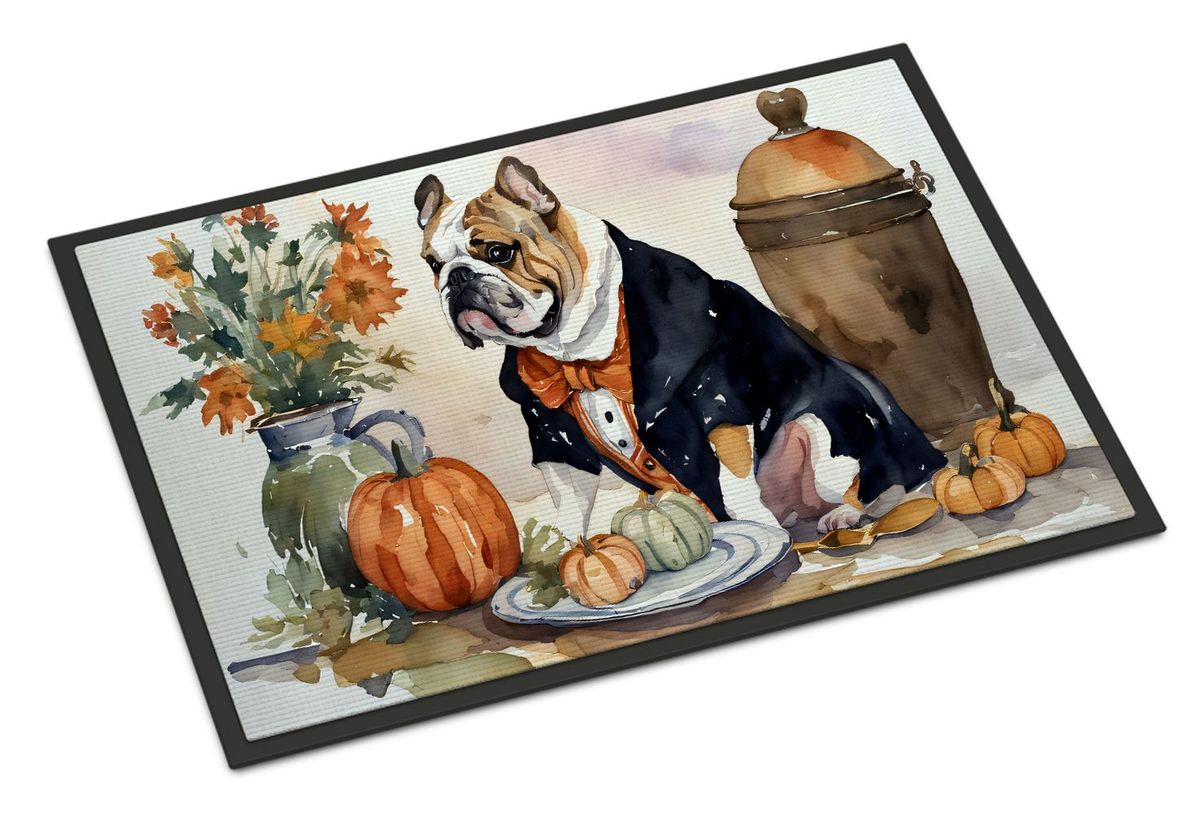 English Bulldog Fall Kitchen Pumpkins Doormat Front Door Mat Indoor Outdoor Rugs For Entryway, Non Slip Washable Low Pile, 24H X 36W_maomaolike.com