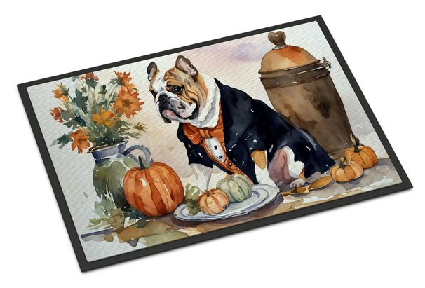 English Bulldog Fall Kitchen Pumpkins Doormat Front Door Mat Indoor Outdoor Rugs For Entryway, Non Slip Washable Low Pile, 24H X 36W_maomaolike.com