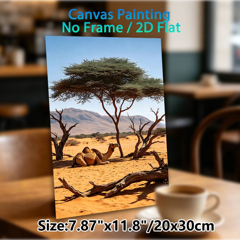 Desert Camel Painting Poster, Serene Realistic Desert Landscape Poster, Natural Wilderness Scene Ideal For Living Room And Office Wall Decor_maomaolike.com