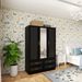 Wooden Armoire Wardrobe Closet With 3 Doors Hanging Rods 4 Drawers Shelves Large Capacity Clothes Storage Cabinet Organization For Bedroom Black 47.24" W X 19.69" D X 70.87 "H -- 2 Packages_maomaolike.com