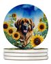 Leonberger In Sunflowers Large Sandstone Coasters Pack Of 4 Absorbent Round Coasters Decor Gifts For Men Or Women, 4 In, Multicolor_maomaolike.com