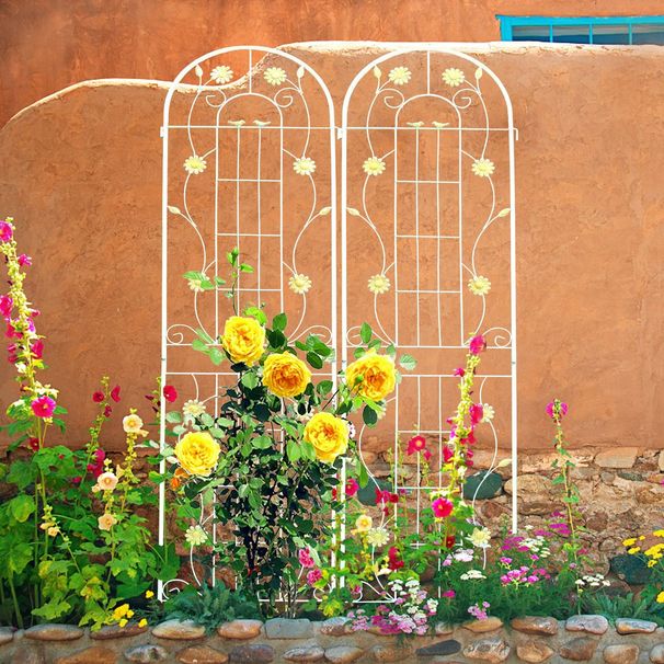2 Pack Metal Garden Trellis 86.7" X 19.7" Rustproof Trellis For Climbing Plants Outdoor Flower Support Cream White_maomaolike.com