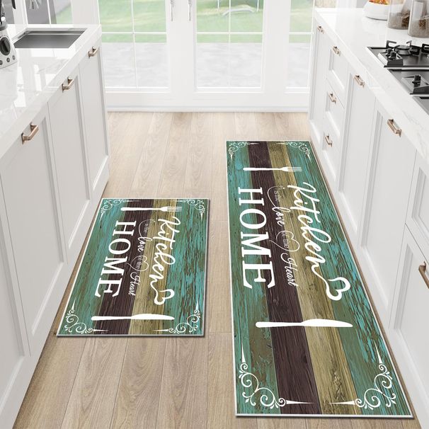 Boho Kitchen Rug Sets 2 Pieces, Washable Kitchen Mats For Floor, Non Slip Soft Kitchen Area Rug Floor Mat For Kitchen, Laundry Room And Hallway (Teal, 20''x32''+20''x48'')_maomaolike.com