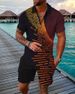 Men's Fashion Casual Suit 3D Printed Zipper Short Sleeve Polo Shirt Shorts 2-Piece Set_maomaolike.com