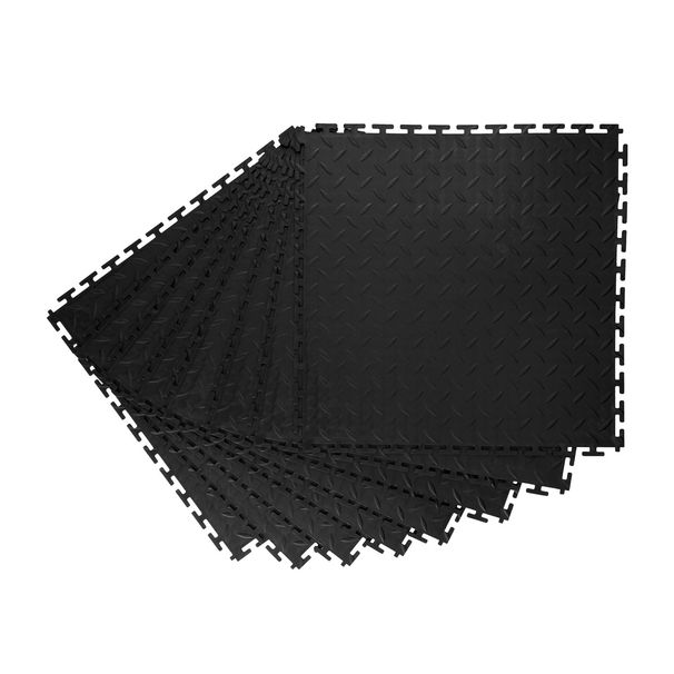 Garage Floor Tiles Interlocking, 8 Pack 20.2 X 20.2 X 0.2 In Interlocking Modular Garage Flooring Tiles, Diamond Plate Slip-Resistant PVC Mats For Workshop,Warehouse,Tool Room, Black_maomaolike.com