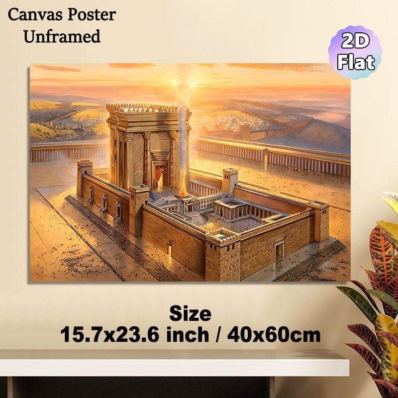 Ancient Sacred Temple Painting Poster, Warm-toned Grand Historical Architectural Scene Poster, Detailed Historical Depiction Ideal For Home, Study And_maomaolike.com