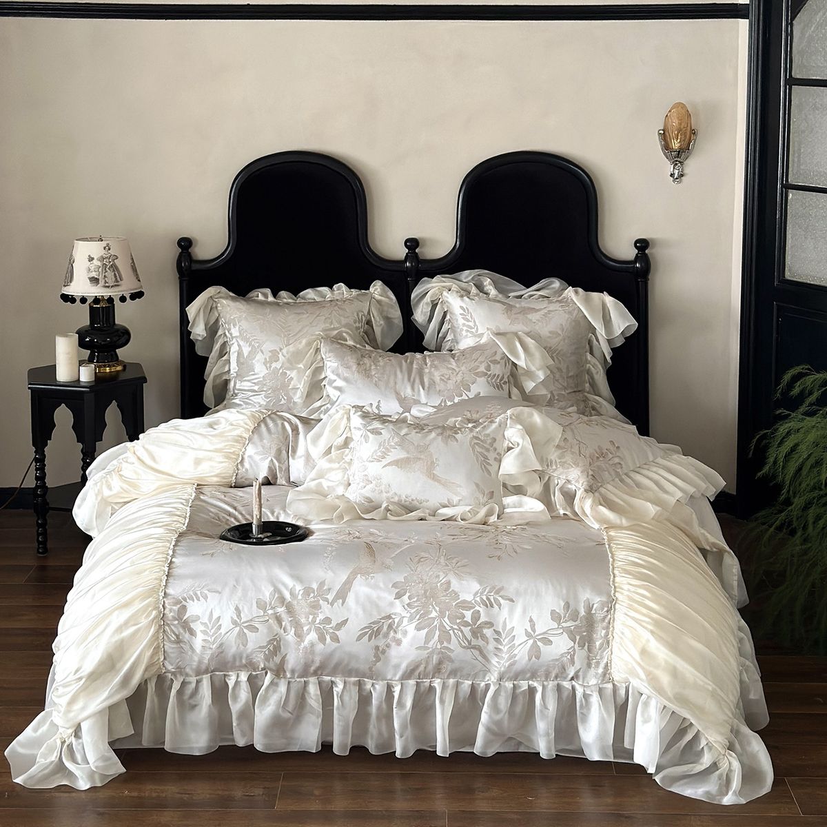 Nordic Boho Luxury High-precision Jacquard Four-piece Set, Long-staple Cotton, French Chiffon Trim, Vintage Pure Cotton_maomaolike.com