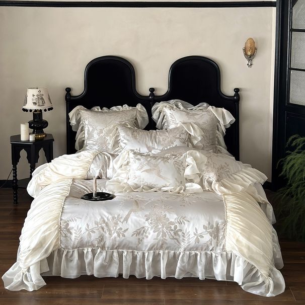 Nordic Boho Luxury High-precision Jacquard Four-piece Set, Long-staple Cotton, French Chiffon Trim, Vintage Pure Cotton_maomaolike.com