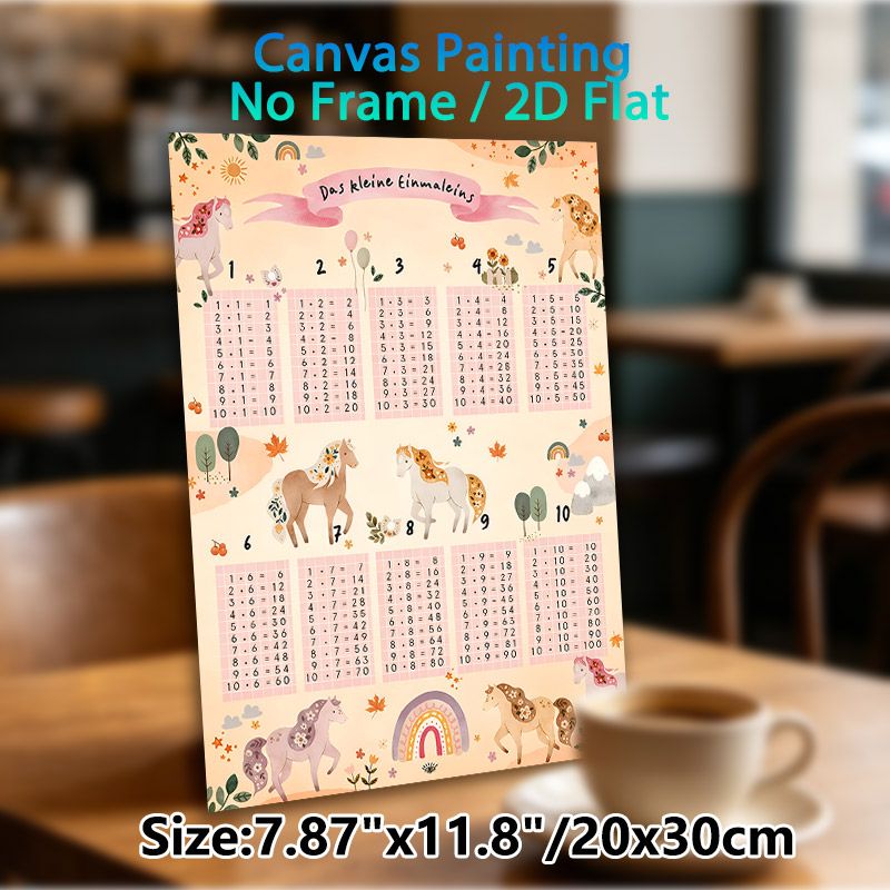 Multiplication Table Painting Poster, Pastel Watercolor Poster With Cute Horses & Floral Accents, Practical Math Learning Resource For Study Rooms And_maomaolike.com