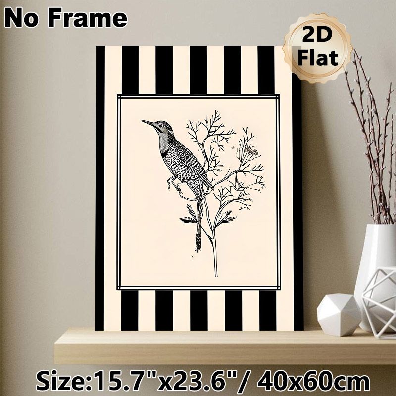 Woodpecker Themed Painting Poster, Monochrome Line Art Poster, Elegant Bird-on-twig Sketch Design, Suitable For Living Room And Bedroom Wall Decor_maomaolike.com