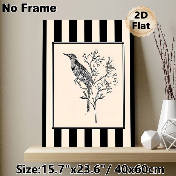 Woodpecker Themed Painting Poster, Monochrome Line Art Poster, Elegant Bird-on-twig Sketch Design, Suitable For Living Room And Bedroom Wall Decor_maomaolike.com