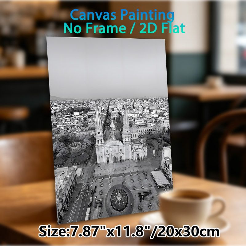 City Cathedral Aerial View Painting Poster, Monochrome Classic Architectural Urban Scene Poster, Elegant Vintage-style Wall Decor Suitable For Living_maomaolike.com