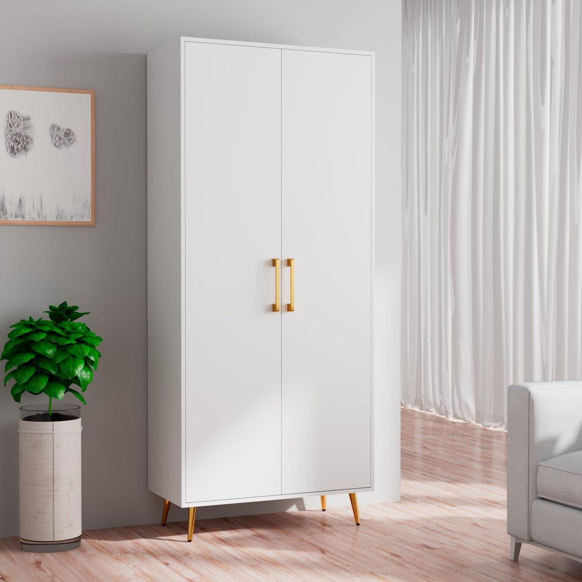 Kitchen Pantry Storage Cabinet 68.8" H, With 2 Door, 4 Adjustable Shelves, Freestanding Wooden Cupboard For Dining Room Living Room, Laundry, White_maomaolike.com