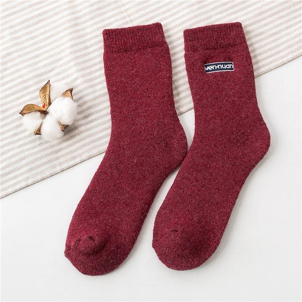 Wool Socks Women's Thickened Fleece-Lined Mid-Length Socks Winter All-Match Warm Super Thick Stockings Autumn and Winter Towel Socks_maomaolike.com