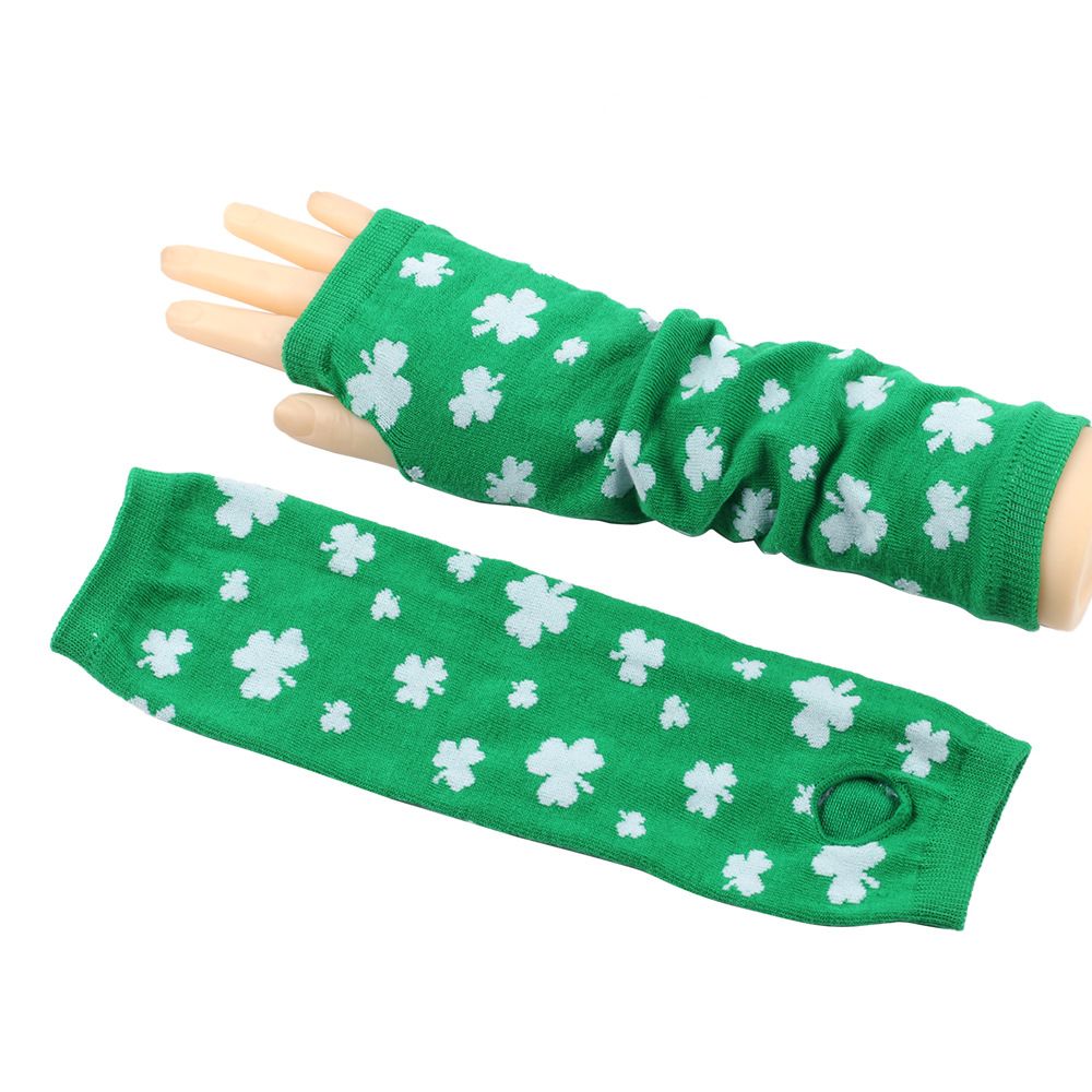 Unisex Irish green shamrock men's half finger long gloves Rave party festival women's gloves_maomaolike.com