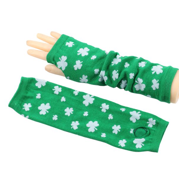 Unisex Irish green shamrock men's half finger long gloves Rave party festival women's gloves_maomaolike.com