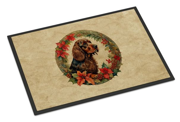 Field Spaniel Christmas Flowers Doormat Front Door Mat Indoor Outdoor Rugs For Entryway, Non Slip Washable Low Pile, 24H X 36W_maomaolike.com