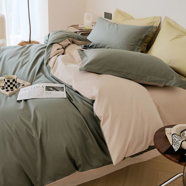Manufacturer Wholesale INS Japanese Double-Piece Pure Four-Piece All-Cotton Nordic Style Solid Color 60 Long-Staple Cotton 4-Piece_maomaolike.com