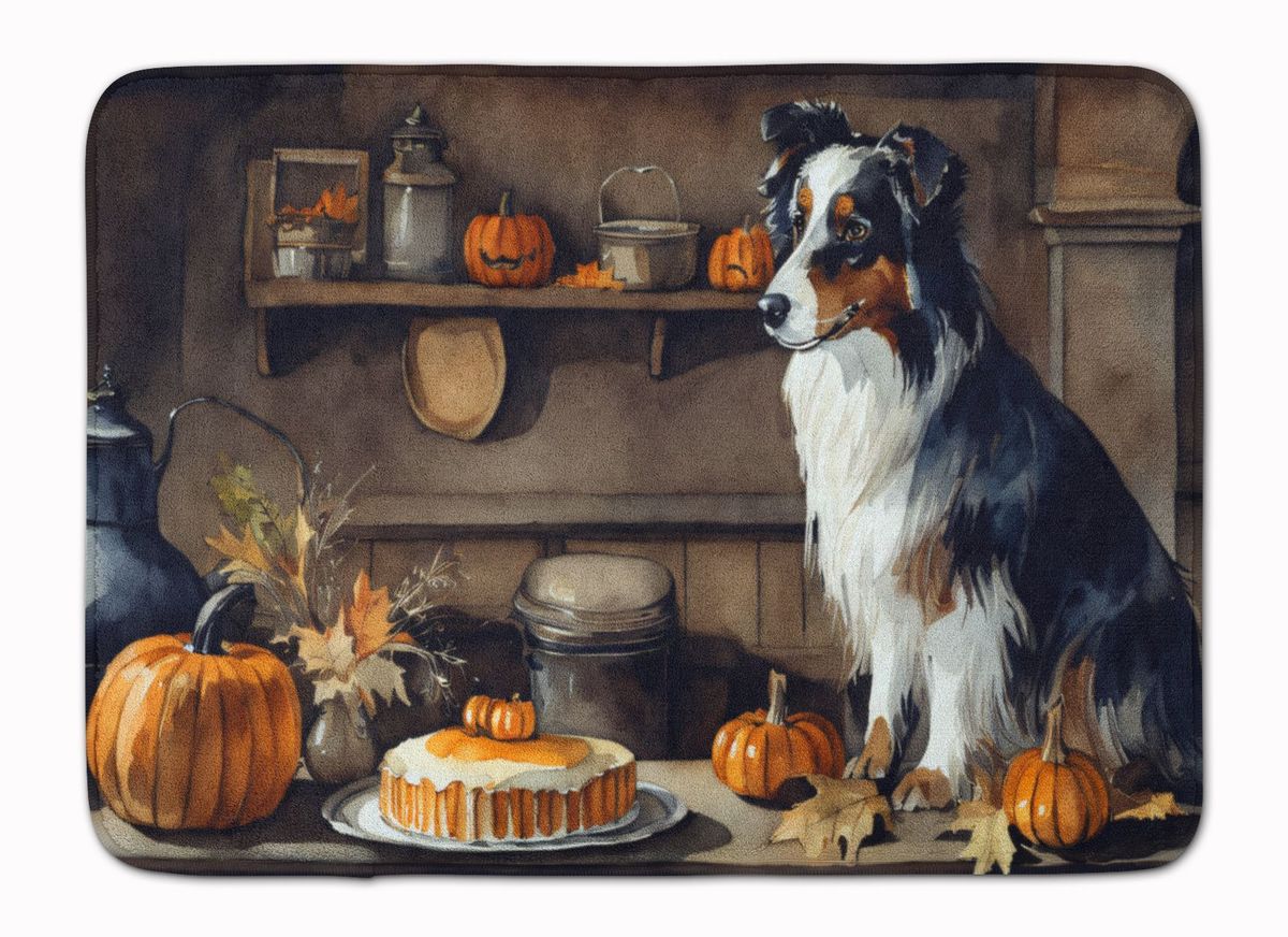 Australian Shepherd Fall Kitchen Pumpkins Memory Foam Kitchen Mat Machine Washable Anti-Fatigue Mat Cushion Comfort Bath Mat Or Kitchen Rug_maomaolike.com