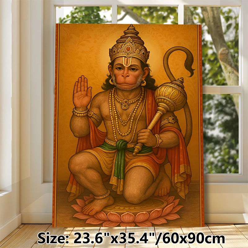 Lord Hanuman Painting Poster, Traditional Intricate Hindu Deity Portrait Poster, Sacred Spiritual Decor Suitable For Home, Prayer Room_maomaolike.com