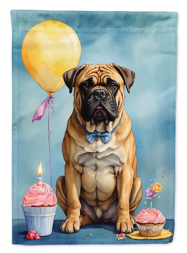 Bullmastiff Happy Birthday House Flag Large Porch Sleeve Pole Decorative Outside Yard Banner Artwork Wall Hanging, Polyester, House Size, Multicolor_maomaolike.com
