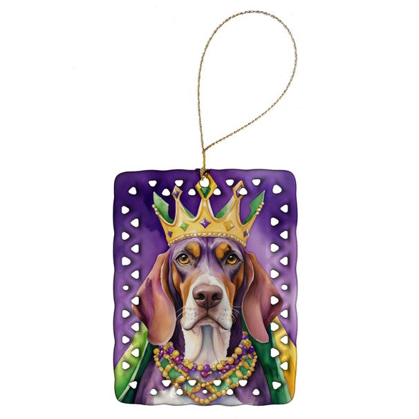 American English Coonhound King Of Mardi Gras Porcelain Ornament Christmas Tree Hanging Decorations For Home Christmas Holiday, Rectangle, Gift, Multicolor_maomaolike.com