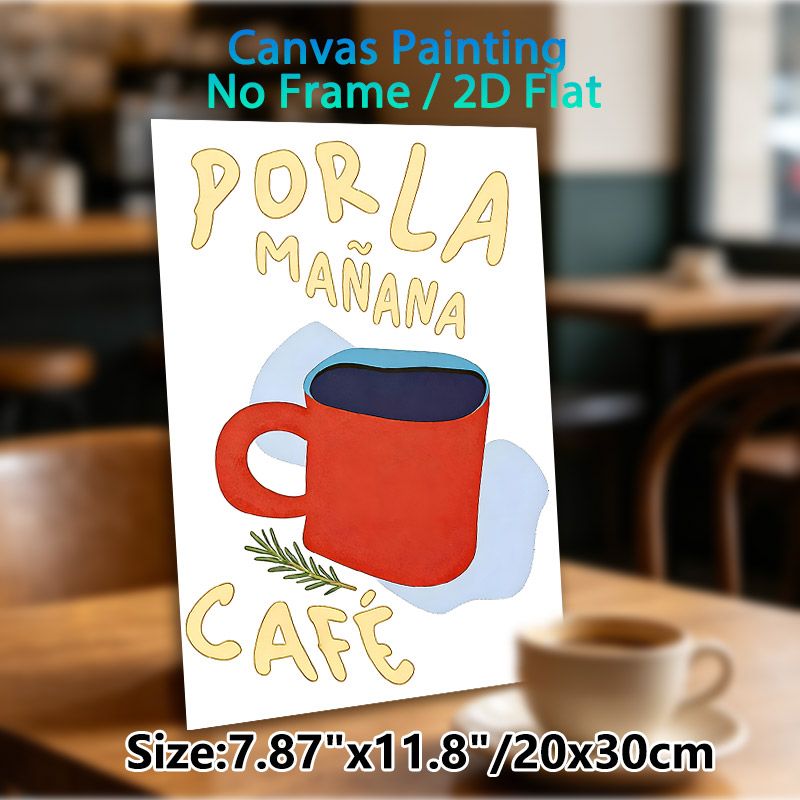Coffee Themed Painting Poster, Warm Hand-drawn Red Coffee Cup With Spanish Morning Coffee Text Poster, Cozy Vibe Decor Ideal For Kitchen, Café And_maomaolike.com