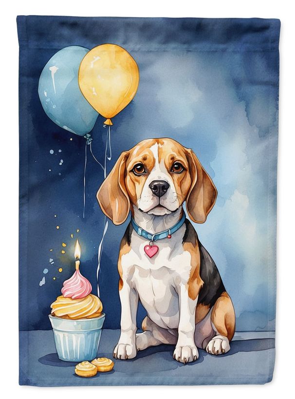 Beagle Happy Birthday House Flag Large Porch Sleeve Pole Decorative Outside Yard Banner Artwork Wall Hanging, Polyester, House Size, Multicolor_maomaolike.com