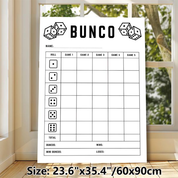 Bunco Game Score Sheet Painting Poster, Minimalist Black-and-White Dice Game Score Poster, Practical Score Tracker For Bunco Matches, Suitable For_maomaolike.com