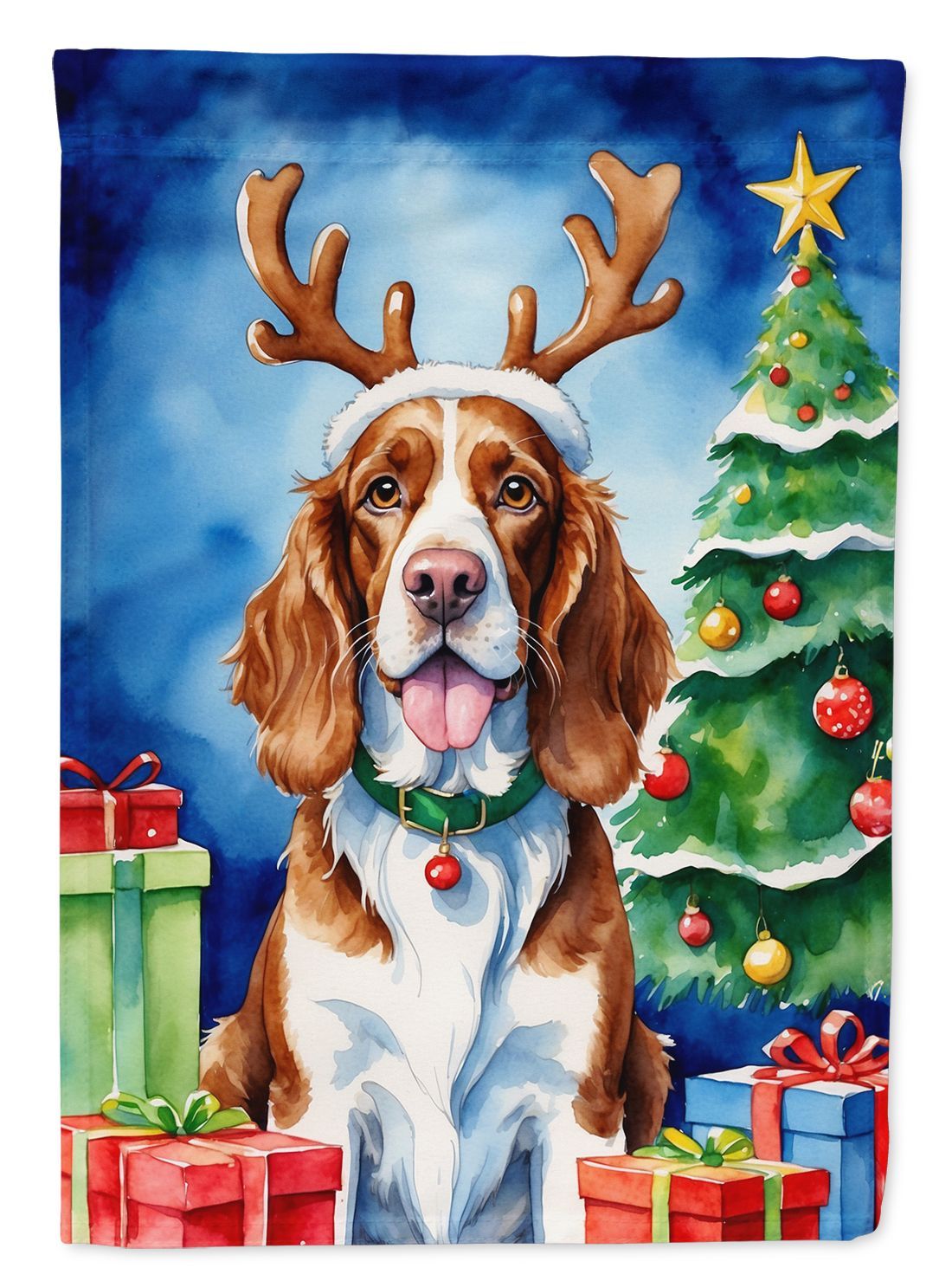 Welsh Springer Spaniel Christmas Reindeer House Flag Large Porch Sleeve Pole Decorative Outside Yard Banner Artwork Wall Hanging, Polyester, House Size, Multicolor_maomaolike.com