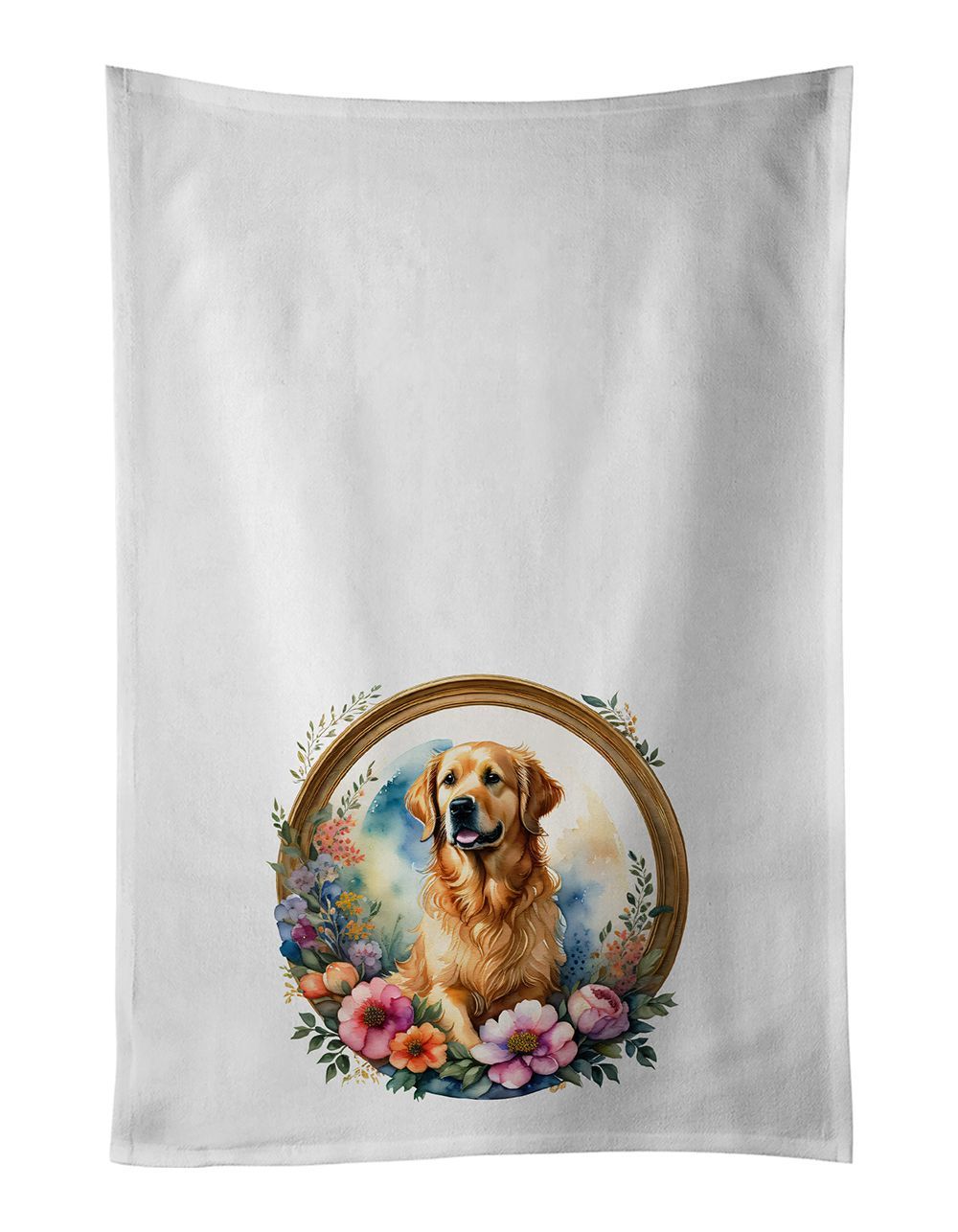 Golden Retriever And Flowers Kitchen Towel Set Of 2 White Dish Towels Decorative Bathroom Hand Towel For Hand, Face, Hair, Yoga, Tea, Dishcloth, 19 X 28", White_maomaolike.com