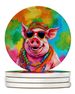 Hippie Animal Pig Large Sandstone Coasters Pack Of 4 Absorbent Round Coasters Decor Gifts For Men Or Women, 4 In, Multicolor_maomaolike.com