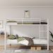 Metal Bunk Bed Twin Over Twin, Low Profile Bunk Bed Frame WithBuilt-in Ladder, High Guardrail And Metal Slats, Space-Saving Twin Size Bed Frame For Kids Teens, No Box Spring Required, White_maomaolike.com