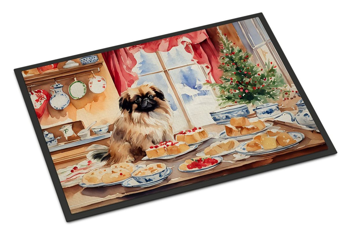 Pekingese Christmas Cookies Doormat Front Door Mat Indoor Outdoor Rugs For Entryway, Non Slip Washable Low Pile, 24H X 36W_maomaolike.com