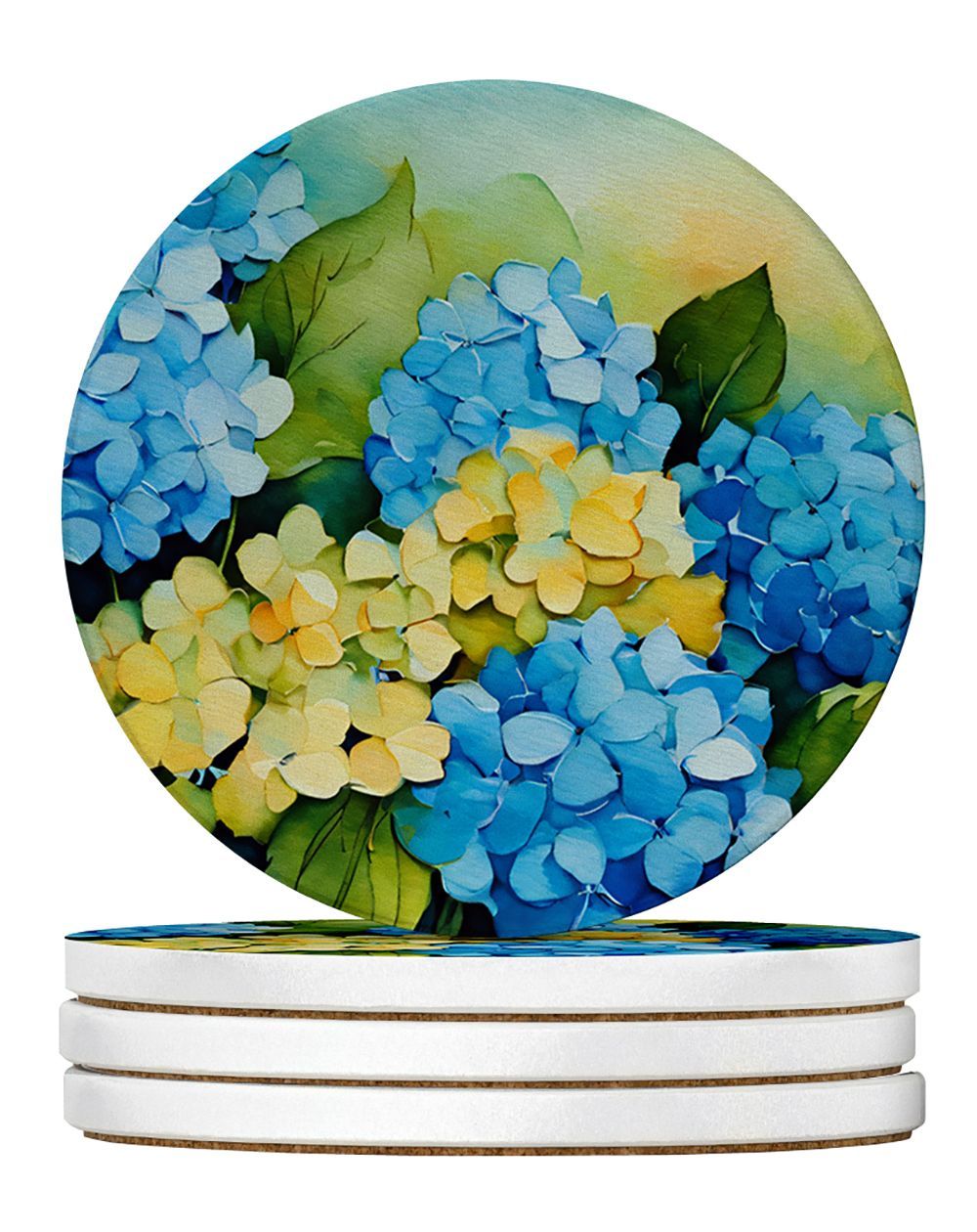 Hydrangeas In Watercolor Large Sandstone Coasters Pack Of 4 Absorbent Round Coasters Decor Gifts For Men Or Women, 4 In, Multicolor_maomaolike.com