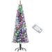 Pre-Lit Pencil Christmas Tree, Artificial Christmas Tree With Dual Color LED Lights And Branch Tips, Flocked Xmas Tree With Metal Stand For Holiday Party_maomaolike.com