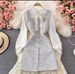 Women's temperament bow tie shirt two-piece suit tweed plaid suspender dress_maomaolike.com