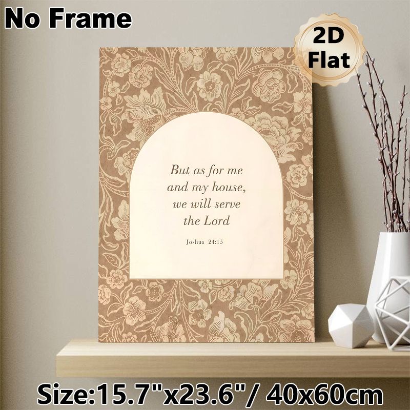Bible Verse Joshua 24:15 Painting Poster, Vintage Floral Border Poster, Inspirational Religious Scripture Quote Ideal For Living Room, Bedroom And_maomaolike.com