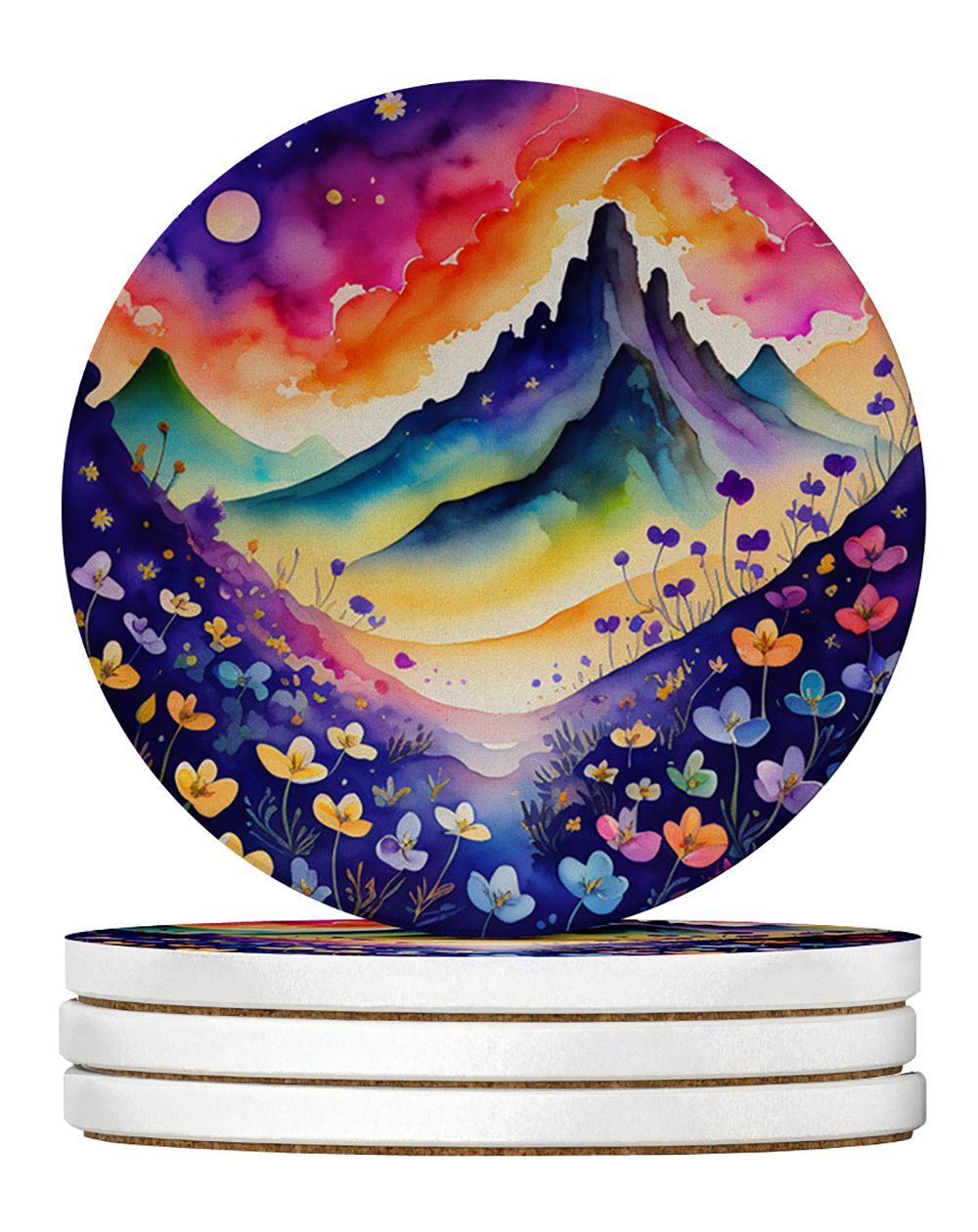 Colorful Violets Large Sandstone Coasters Pack Of 4 Absorbent Round Coasters Decor Gifts For Men Or Women, 4 In, Multicolor_maomaolike.com