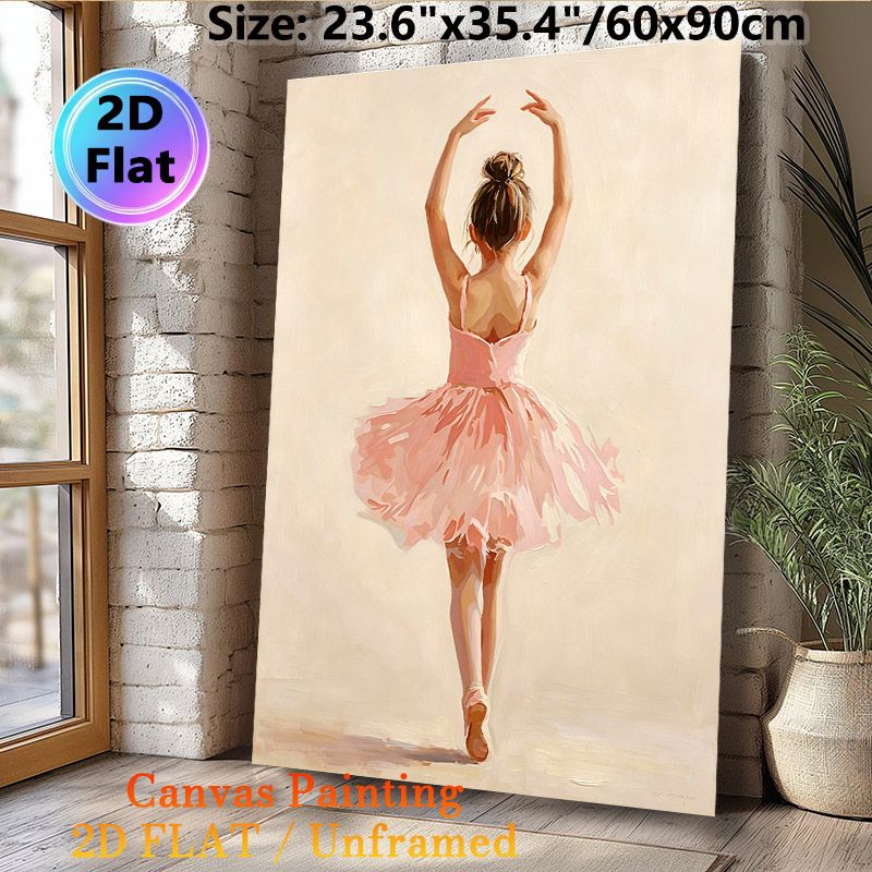 Ballerina Themed Painting Poster, Soft-toned Impressionist-style Poster, Graceful Ballerina In Pink Tutu Design, Elegant Wall Decor For Bedroom, Dance_maomaolike.com