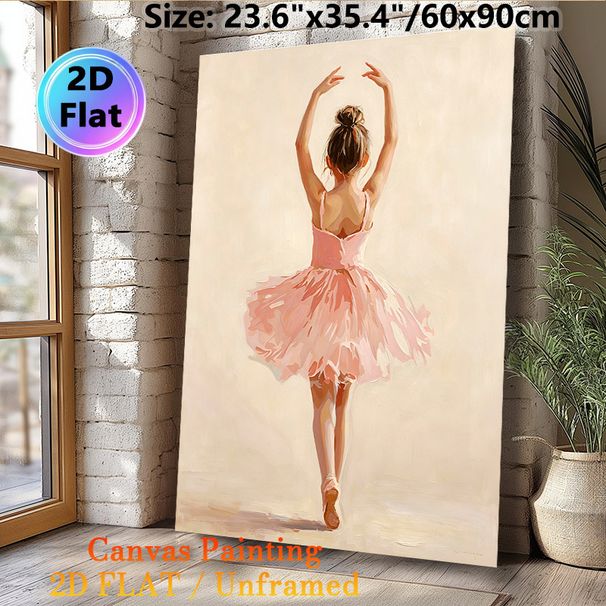 Ballerina Themed Painting Poster, Soft-toned Impressionist-style Poster, Graceful Ballerina In Pink Tutu Design, Elegant Wall Decor For Bedroom, Dance_maomaolike.com