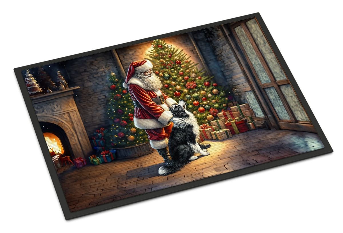 Border Collie And Santa Claus Doormat Front Door Mat Indoor Outdoor Rugs For Entryway, Non Slip Washable Low Pile, 24H X 36W_maomaolike.com
