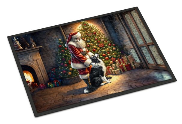 Border Collie And Santa Claus Doormat Front Door Mat Indoor Outdoor Rugs For Entryway, Non Slip Washable Low Pile, 24H X 36W_maomaolike.com